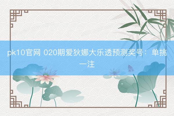pk10官网 020期爱狄娜大乐透预测奖号：单挑一注